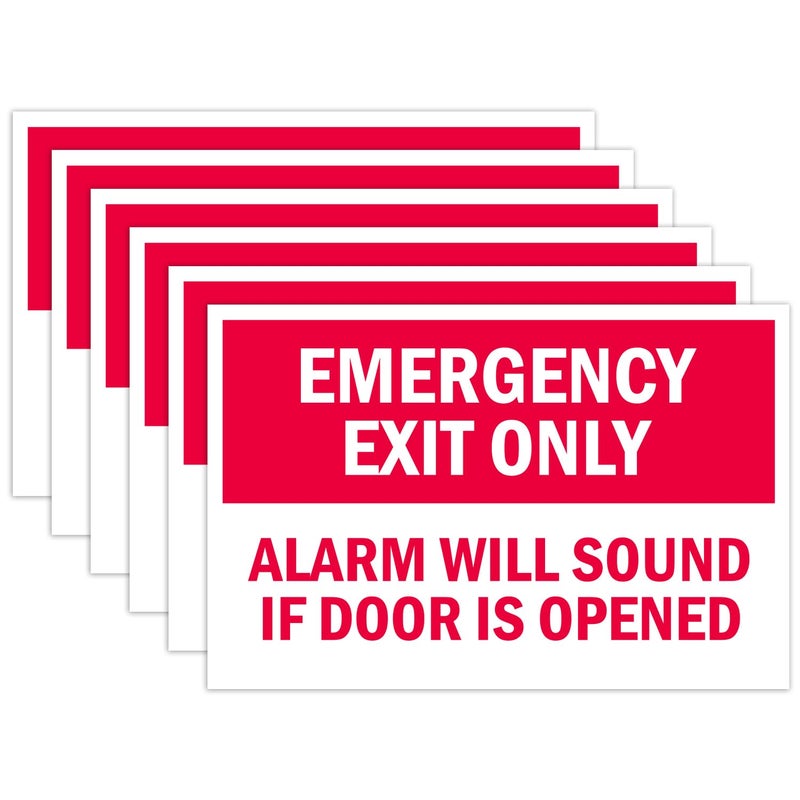 Sutter Signs 6pcs Emergency Exit Only Sign Stickers - Alarm Will Sound If Door Is Opened - Image 1